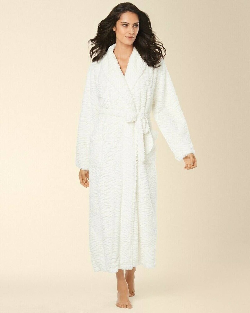 Soma Intimates Embraceable Plush CR Long Robe L/XL Ivory NWT